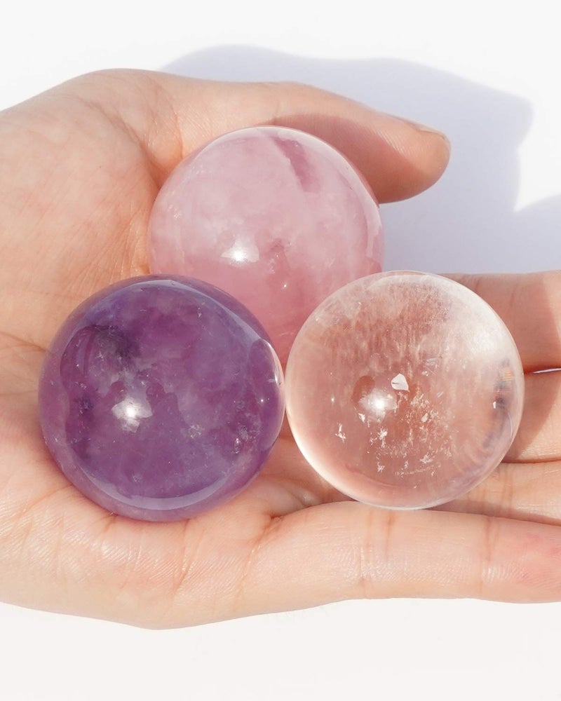 MIMOSA Crystal Spheres Set of 3,Amethyst/Rose Quartz/Clear Quartz - Image 1